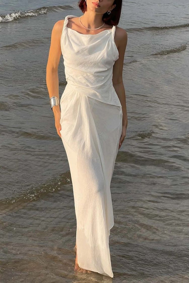 Elegant Relaxed Draped Pleated Maxi Dress