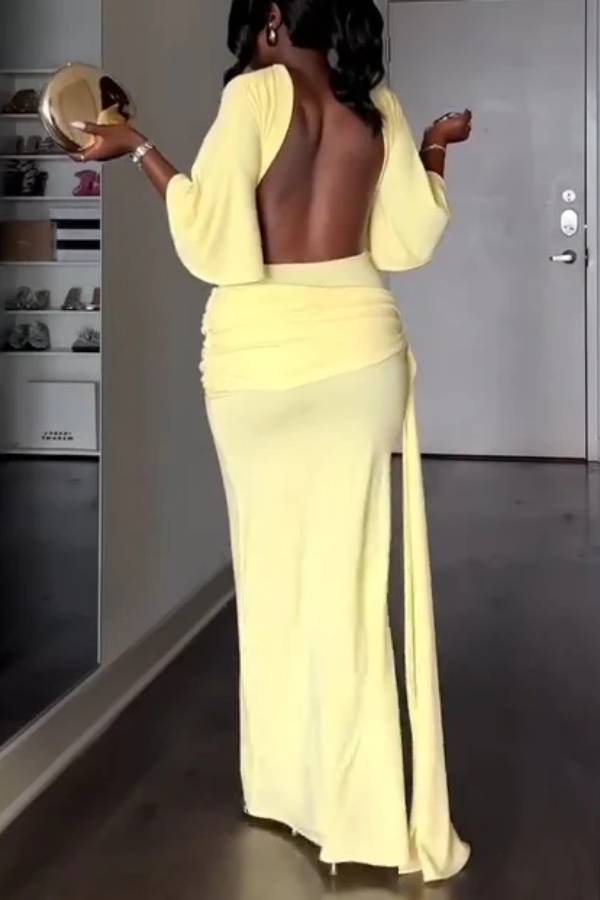 Yellow Cape Backless Maxi Dress