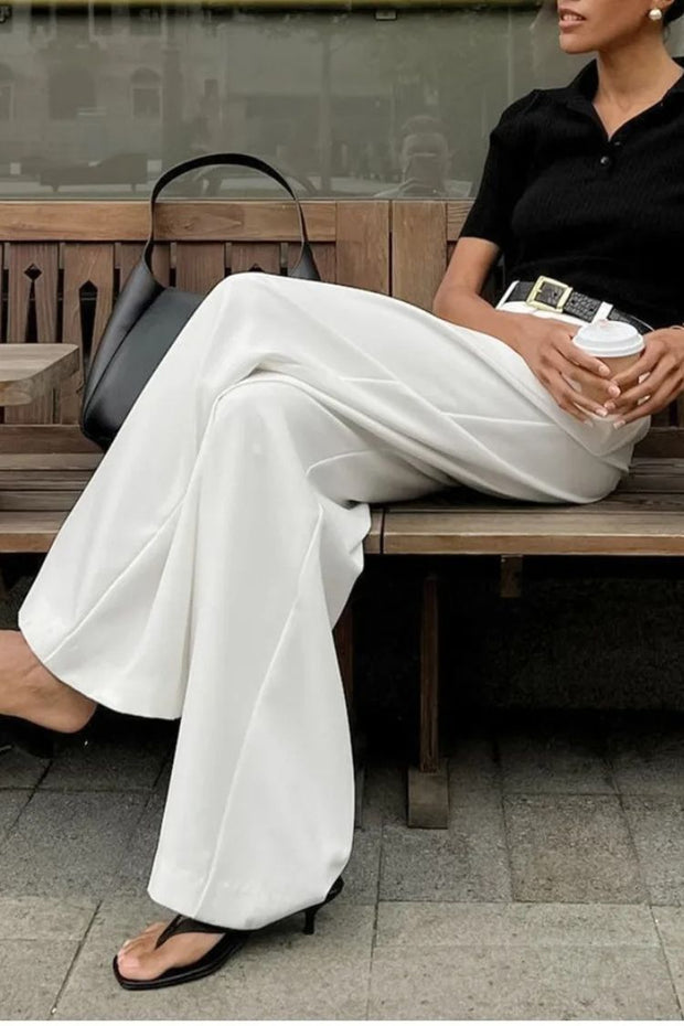 White High Waist Wide Leg Pants Without Belt