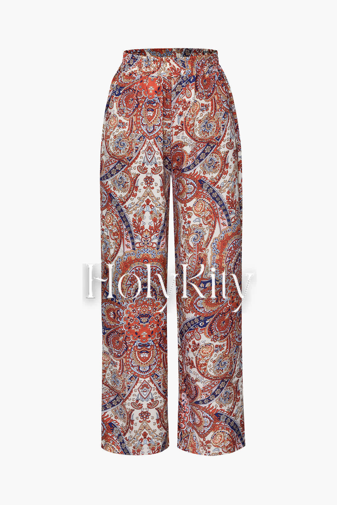 Paisley Print Elastic Waist Pants