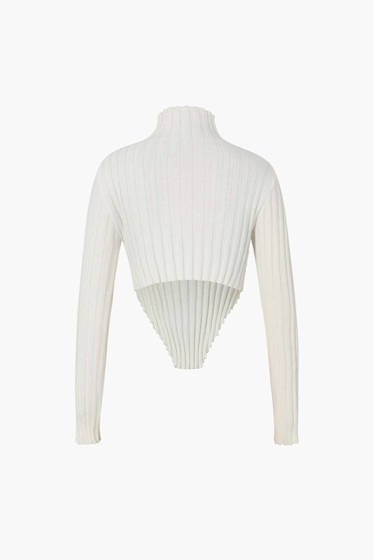 Asymmetric Lettuce Trim Knit Mock Neck Top