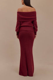 Charlotte Knit Ribbed Waist Fishtail Stretch Maxi Skirt