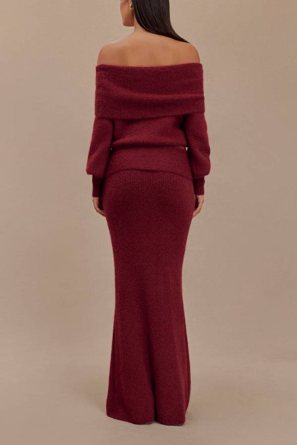 Charlotte Knit Ribbed Waist Fishtail Stretch Maxi Skirt