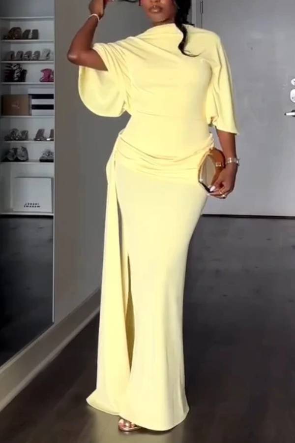 Yellow Cape Backless Maxi Dress