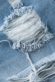 Destroyed Frayed Wrap Denim Shorts