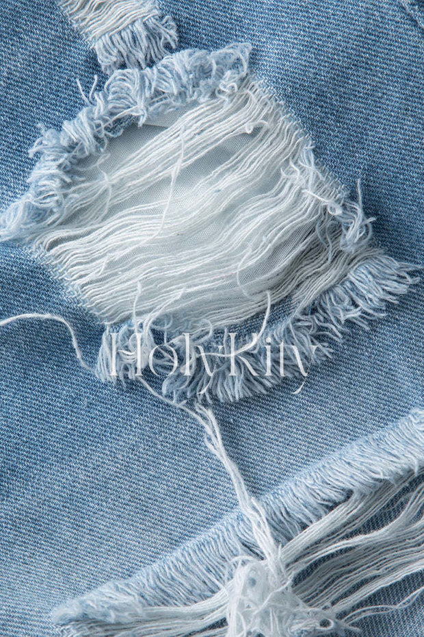 Destroyed Frayed Wrap Denim Shorts
