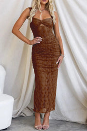 Manifesting You Mesh Ruched Detail Maxi Dress