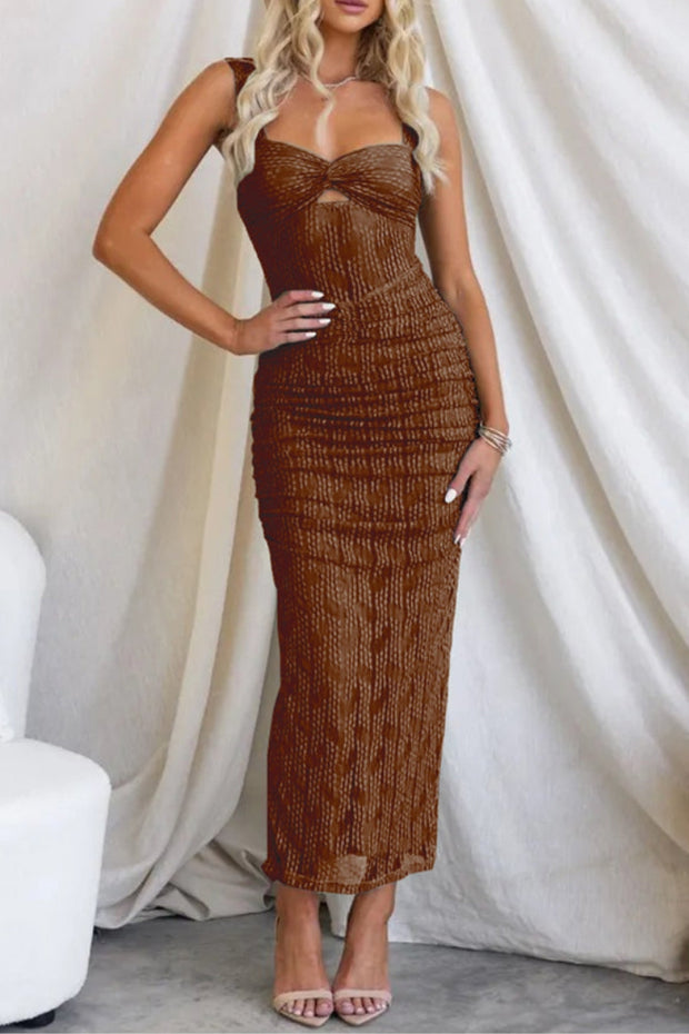 Manifesting You Mesh Ruched Detail Maxi Dress