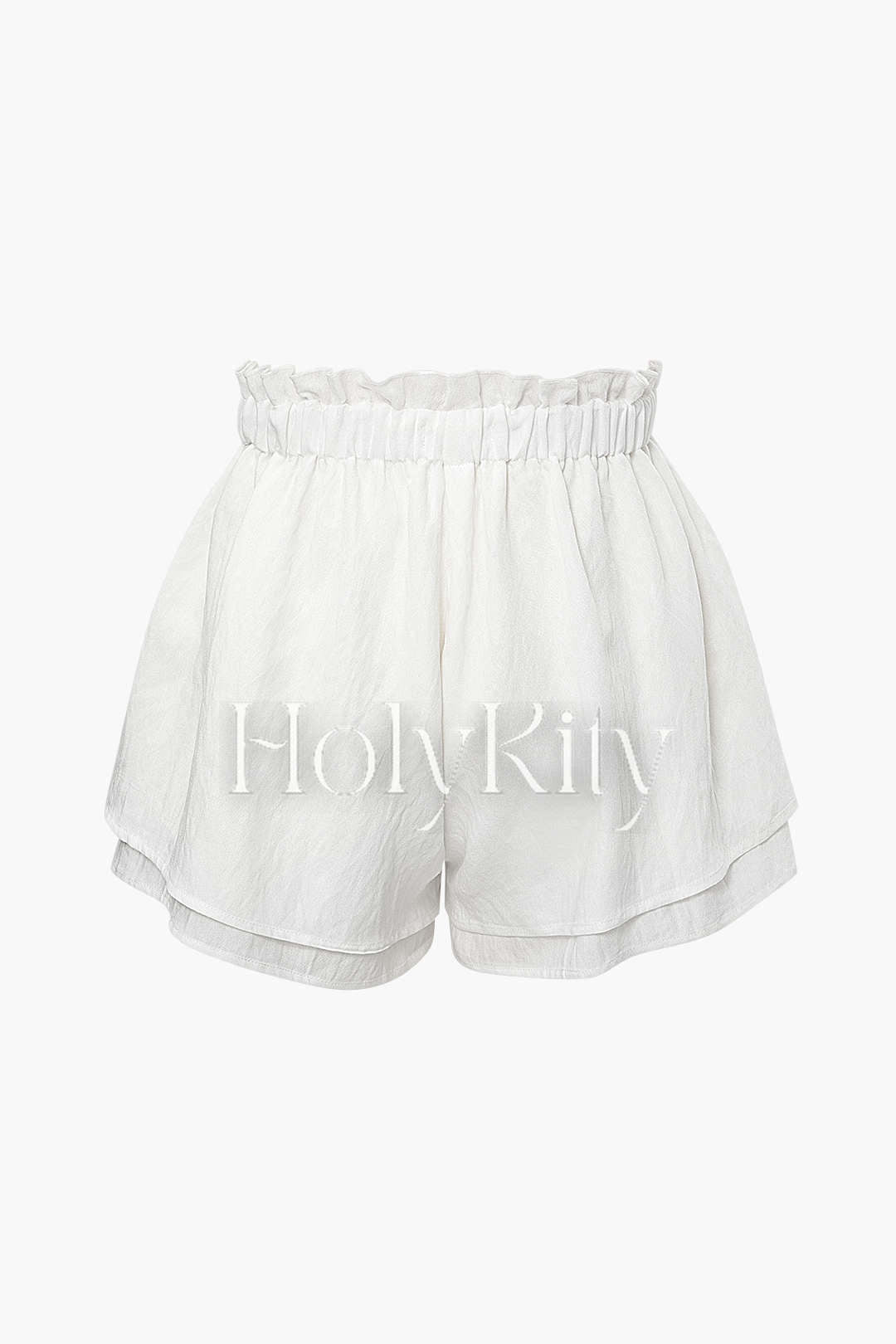 Short à volants et taille élastique en lin mélangé