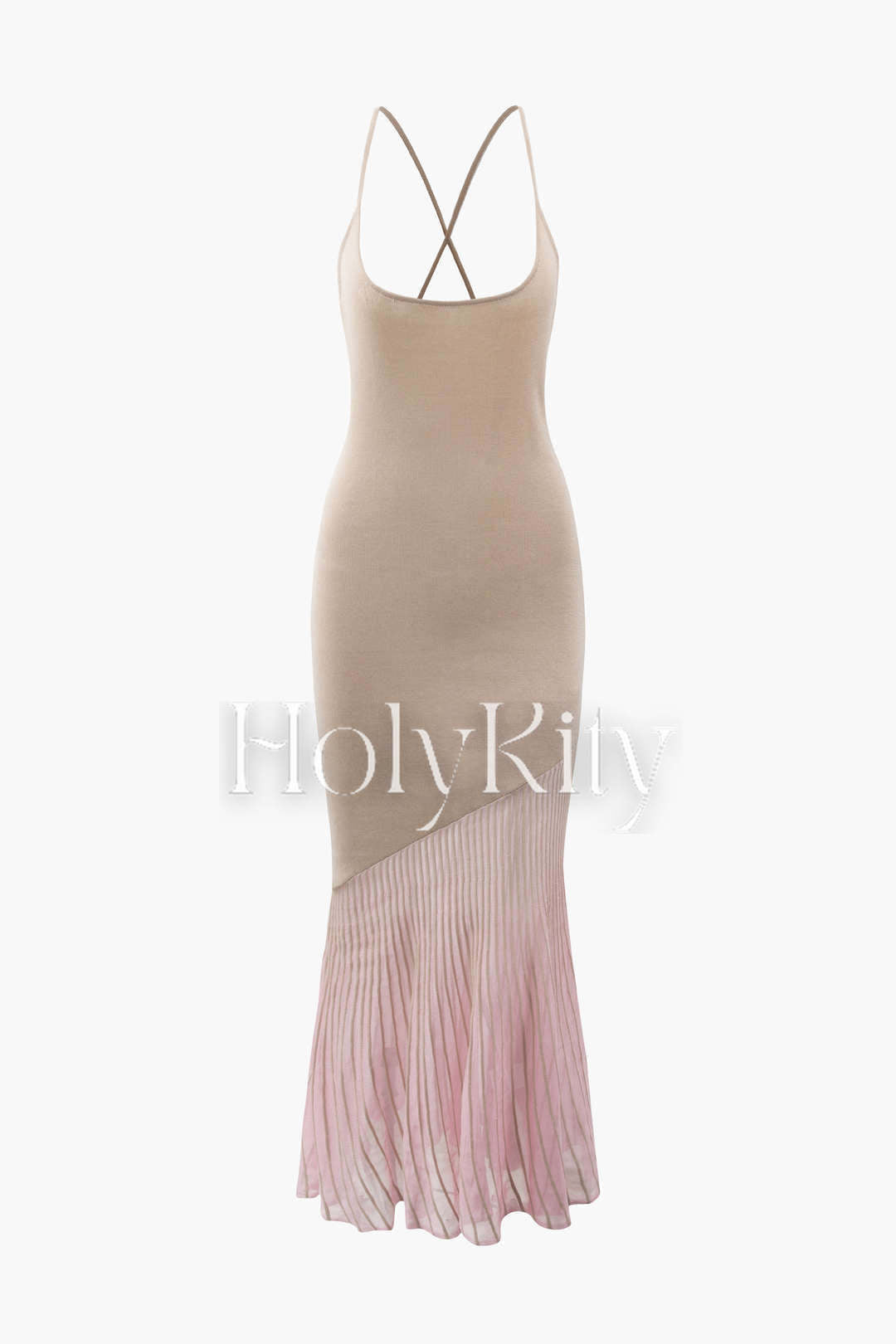Strickkleid mit Einsätzen und überkreuztem Rücken 