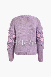 Flower Pom-pom Knit Cardigan