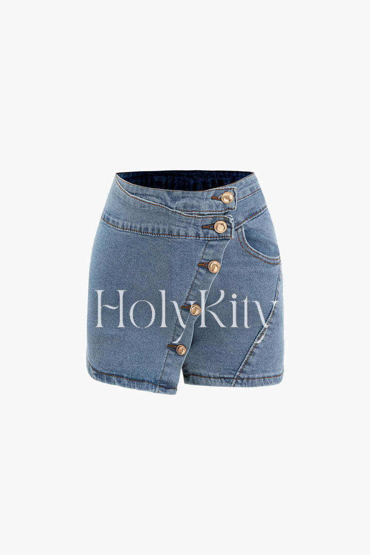 Short en jean portefeuille asymétrique 