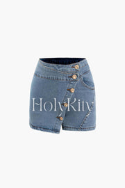 Asymmetric Wrap Denim Shorts