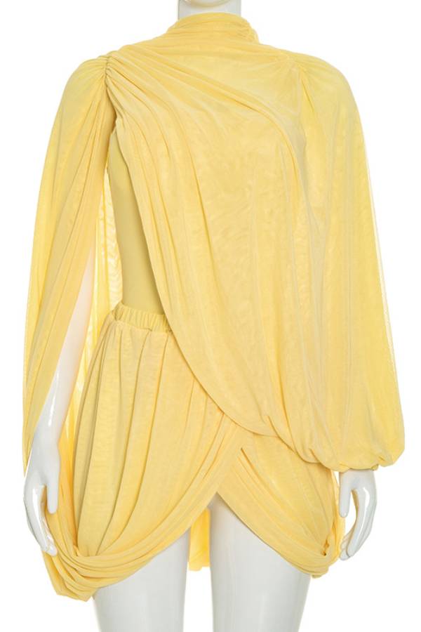High Neck Draped Chiffon Cape Mini Evening Dress