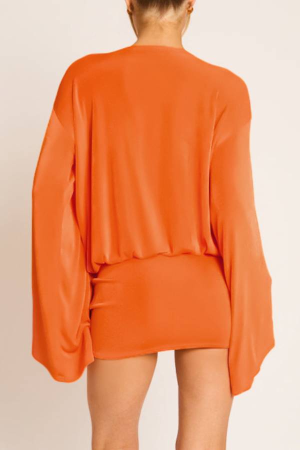 Deep‑V Batwing Long Sleeve Bodycon Mini Dress
