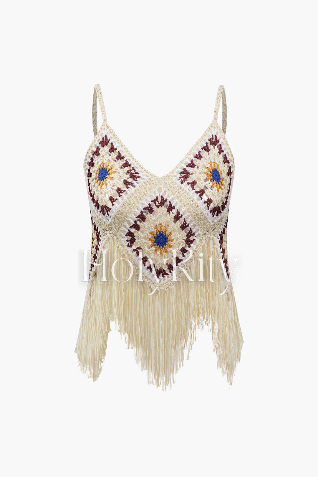 Camisole-Top mit Häkelstrick und Fransensaum 