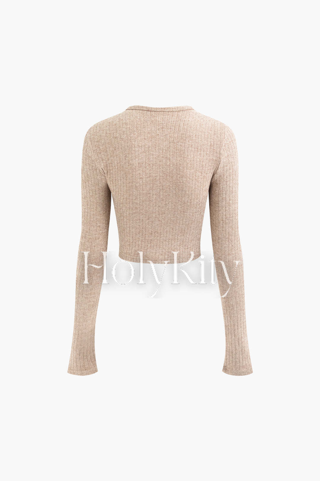 Haut court asymétrique à boutons et col rond en tricot côtelé 