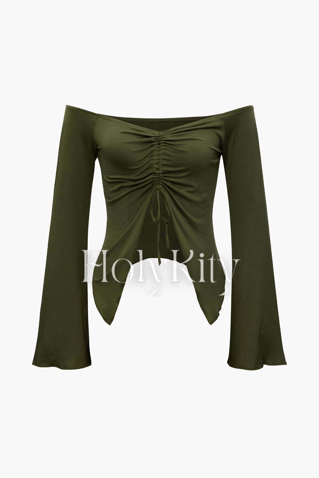 Off The Shoulder Ruched Long Sleeve Top