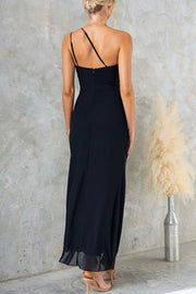 Rehna Mesh 3D Ruffles One Shoulder Stretch Maxi Dress