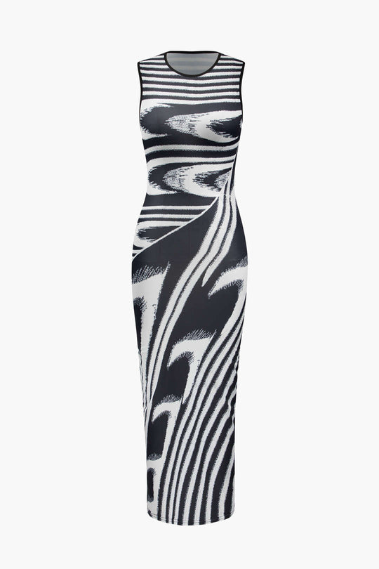 Ärmelloses Maxikleid mit abstraktem Print 