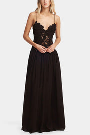Stephanie Flower Crochet Lace Bust Chiffon Fluffy Hem Maxi Dress