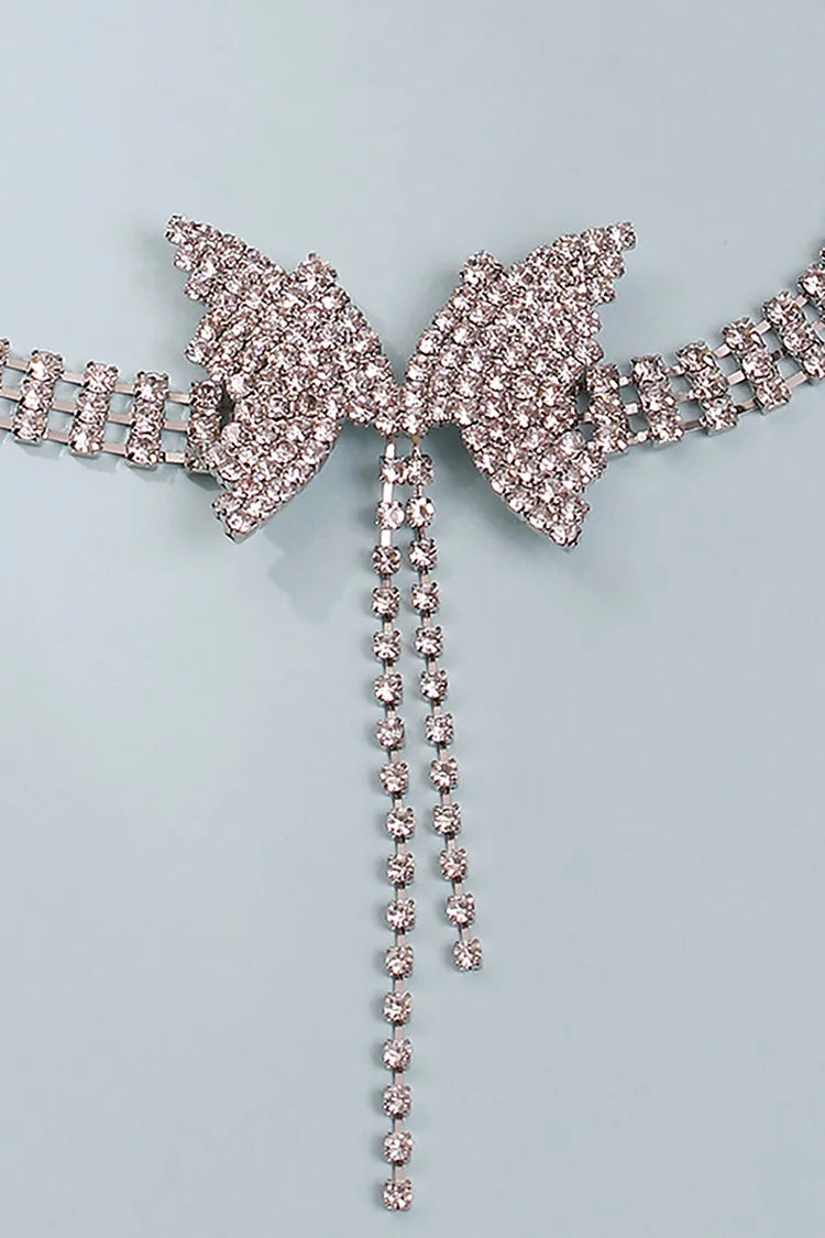 Rhinestone Butterfly Chain Tassel Alloy Necklace