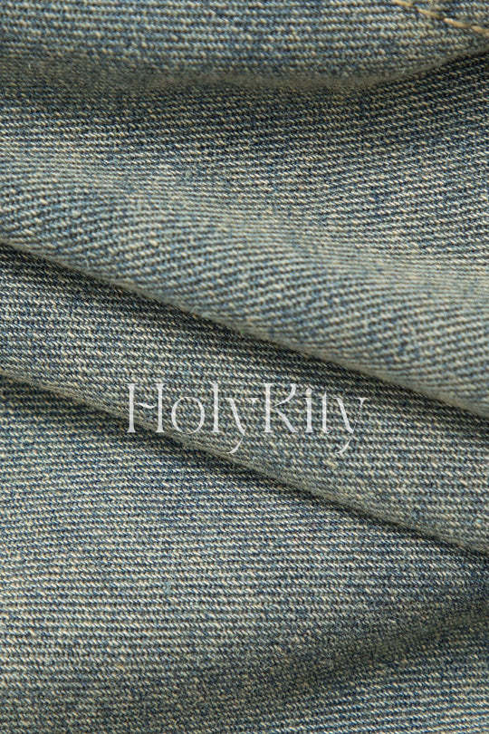Veste courte en jean boutonnée avec poche à rabat effet vieilli 