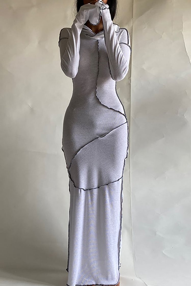 ROBES MAXI À CAPUCHE ET MANCHES LONGUES AVEC SURPIQÛRES 