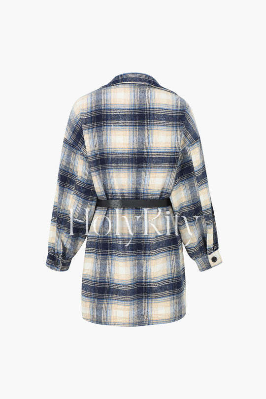 Veste à carreaux avec ceinture 