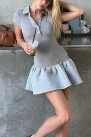 Button-Down Lapel Short Sleeve Mini Dress