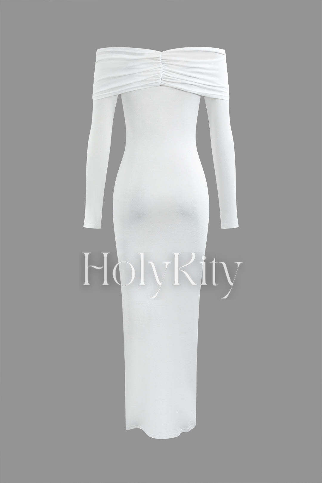 Schulterfreies Maxikleid mit langen Ärmeln