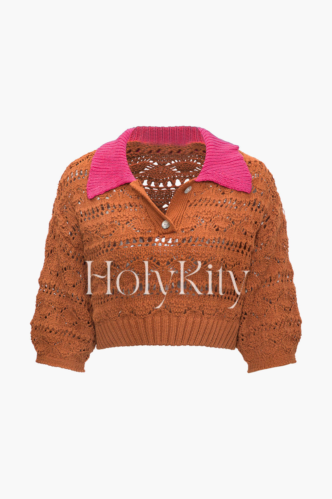 Contrast Textured Open Knit Top