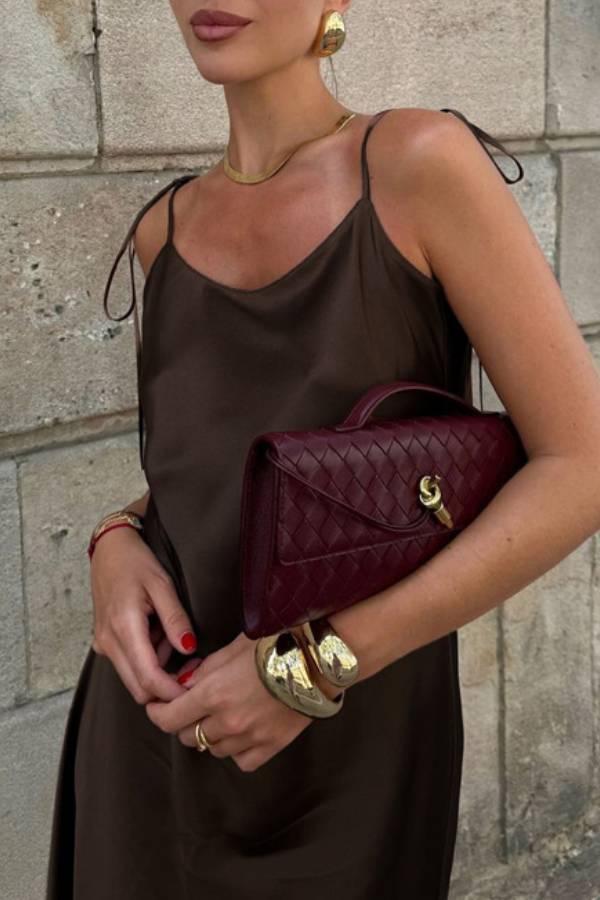 Dark Brown Satin Tie Strap Backless Maxi Dress