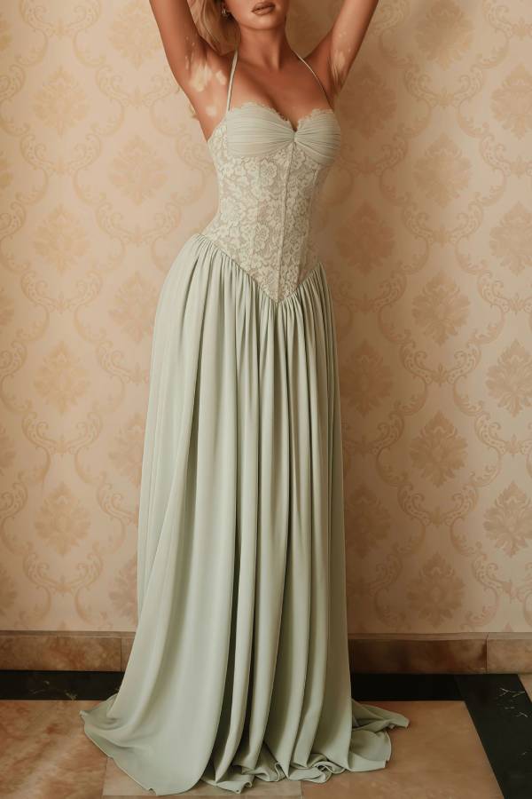 Lace Corset Halter Long Evening Dress