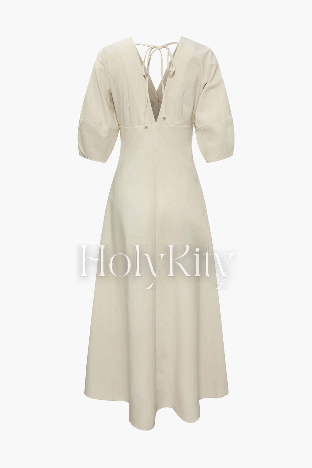 Linen-Blend V-neck Tie Back Maxi Dress