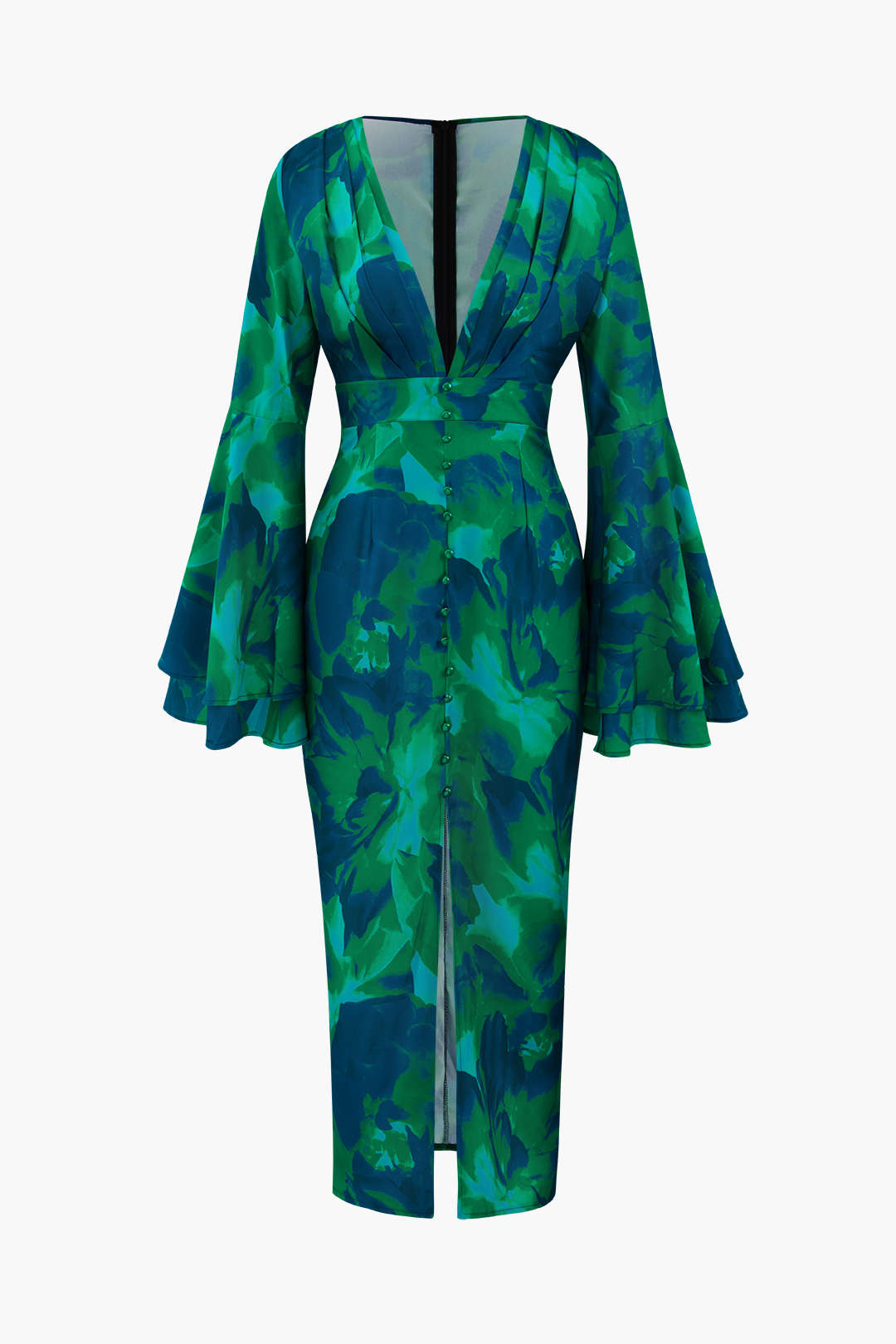 Maxikleid mit Blumendruck, V-Ausschnitt und Schlitz 
