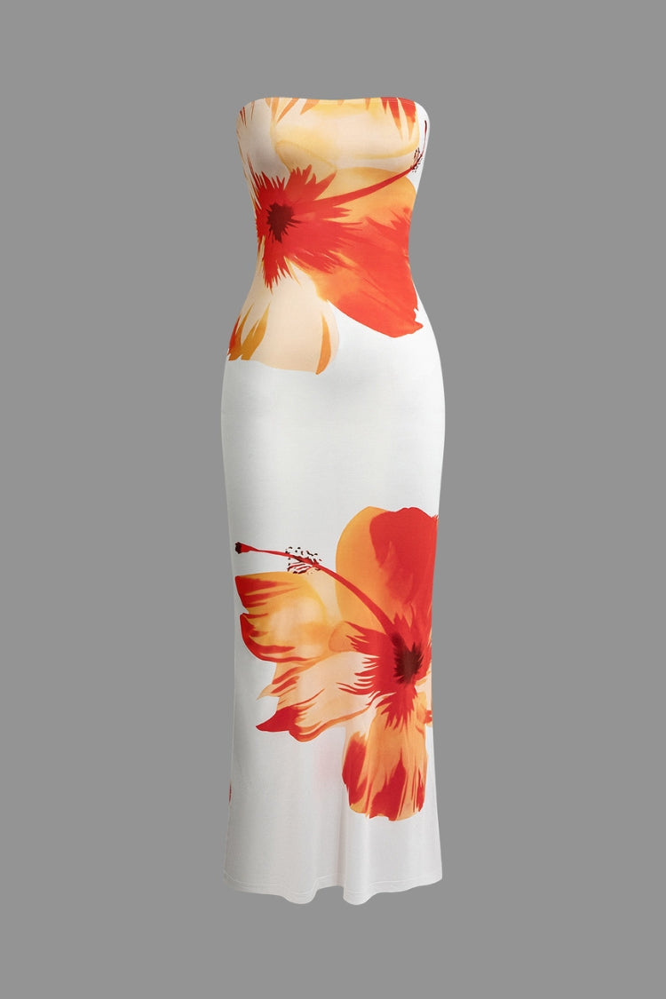 Trägerloses Midikleid „Sunny“ mit Blumenmuster und Kaskadenmuster 