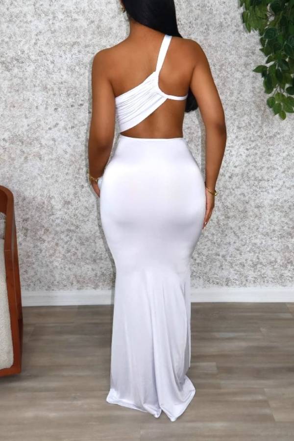 One-Shoulder Cutout Backless Ruched Bodycon Maxi Dress