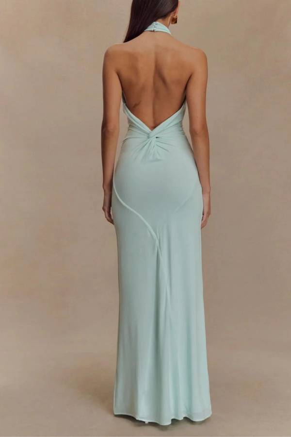 Slinky Halter Maxi Dress - Lagoon