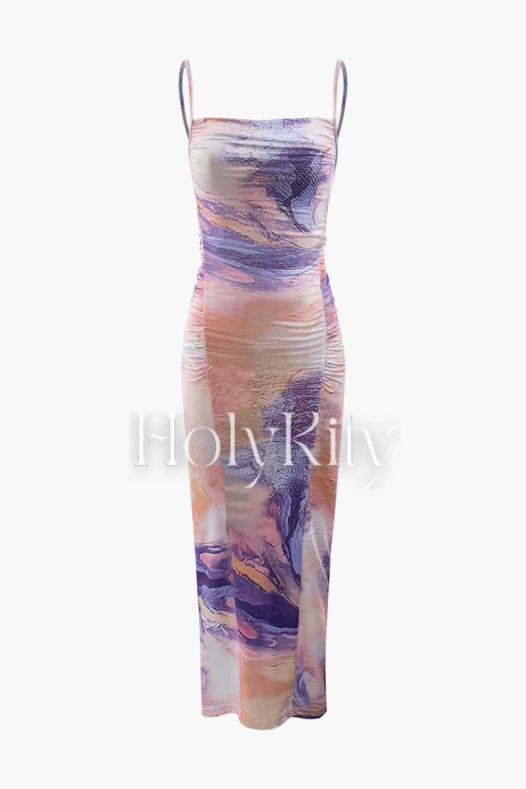 Bedrucktes, gerüschtes Midi-Slipkleid 