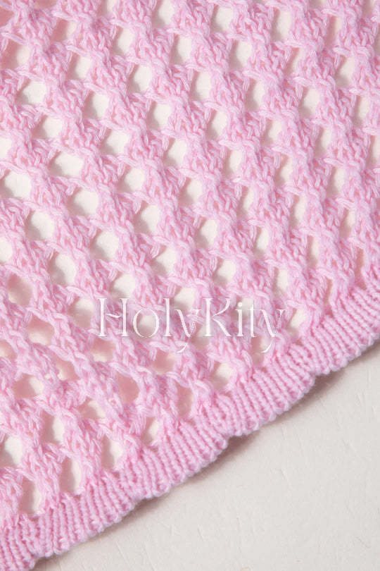 Tie Front Crochet Knit Cross Back Cami Top