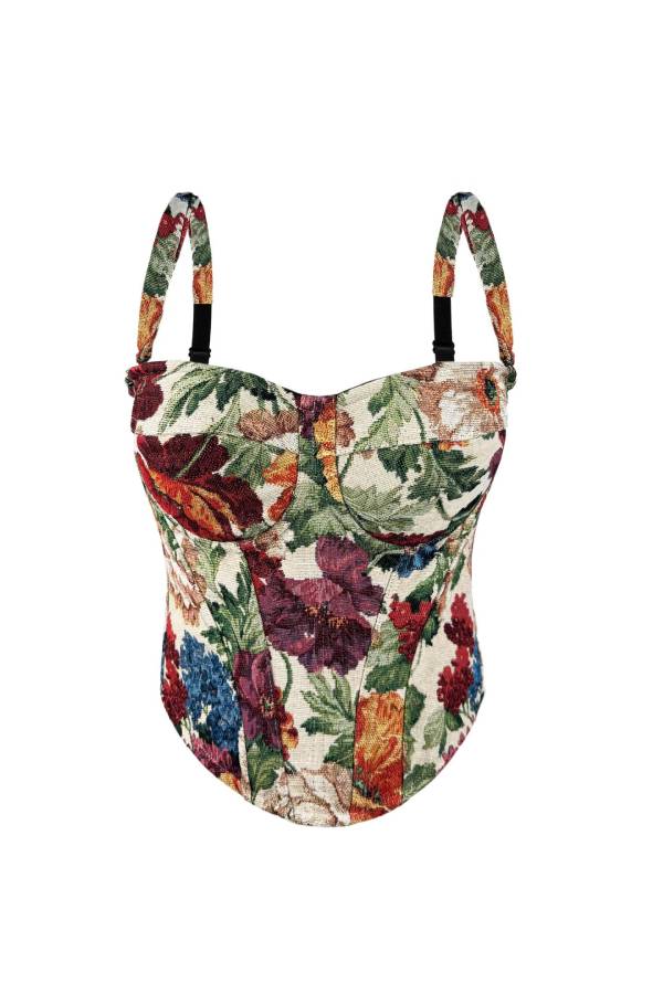 Jacquard Print Strappy Bustier Top