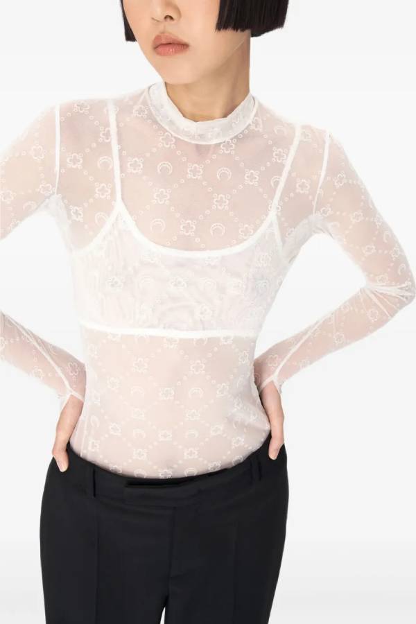 Half-high collar mesh printed bottoming shirt