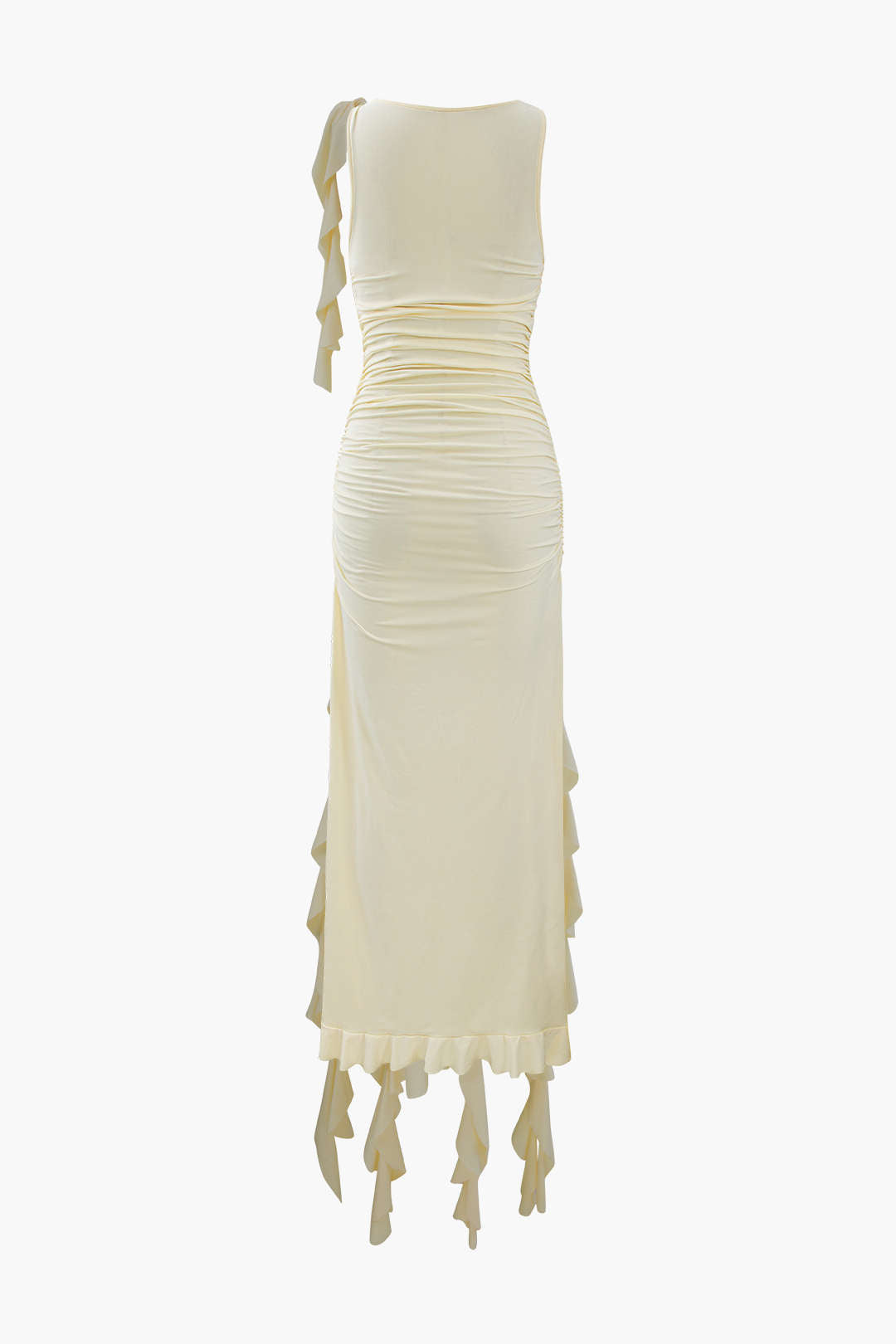 Maxikleid mit Schlitz und Rüschensaum 