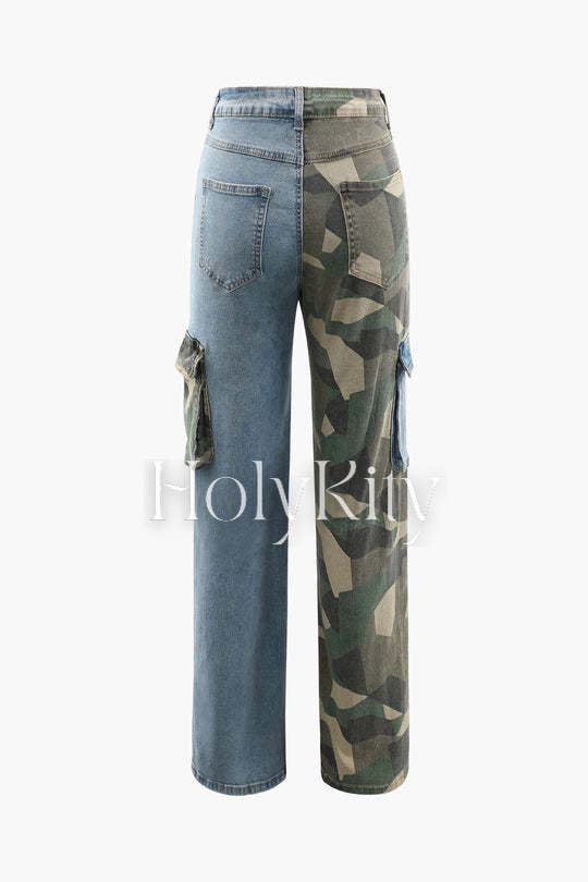 Contrast Camo Cargo Jeans