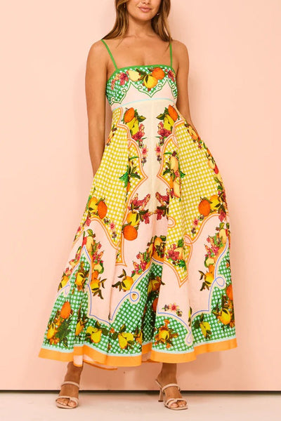 Fashion Printed Backless Suspender Sexy Swing Loose Dress