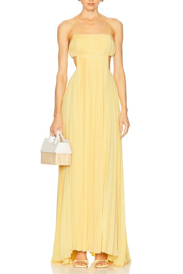Butter Moment Pleated Cutout Waist A-line Slip Maxi Dress