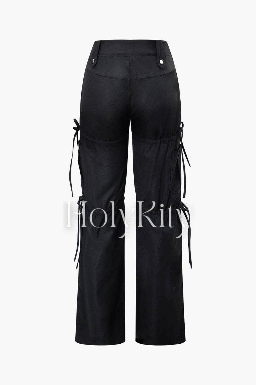 Tie Side Pockets Straight Leg Cargo Pants