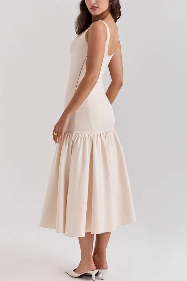 Square Neck Cami Ruffle Hem Midi Dress