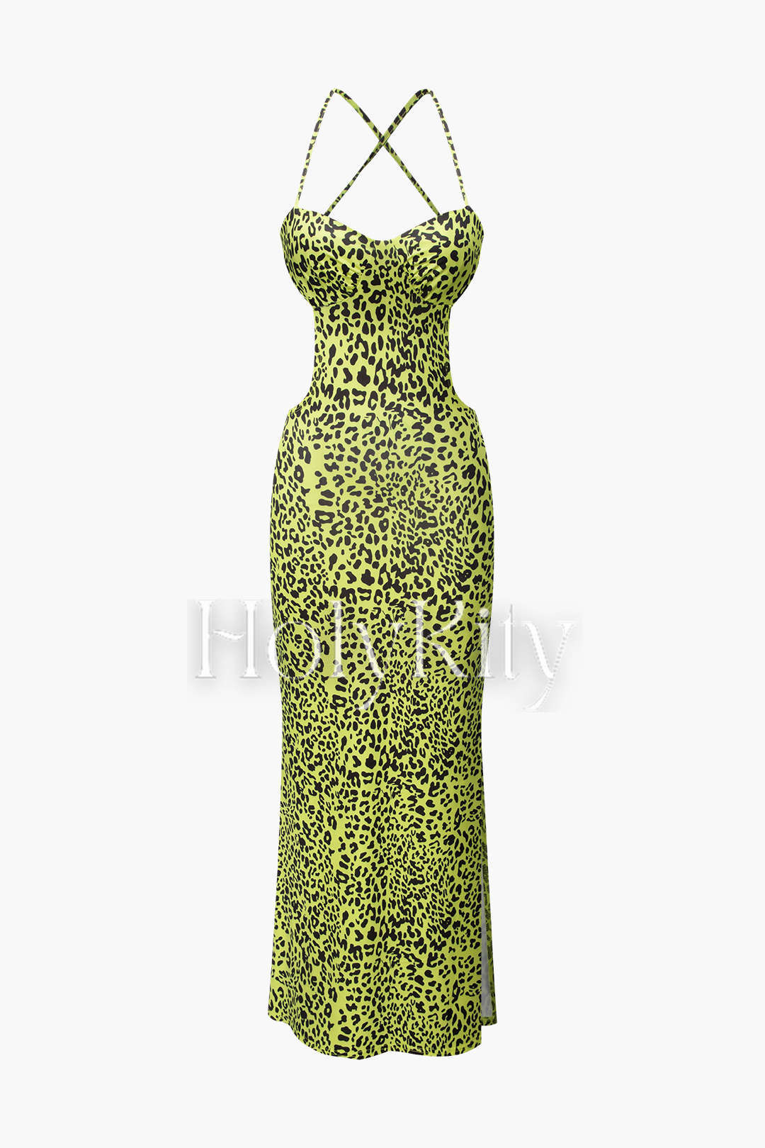 Leopard Print Backless Slit Maxi Dress